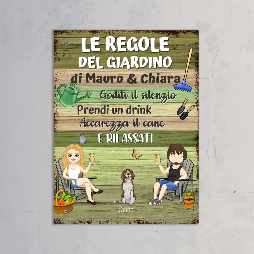 Le regole di un giardino con animali - Cartello da giardino personalizzato