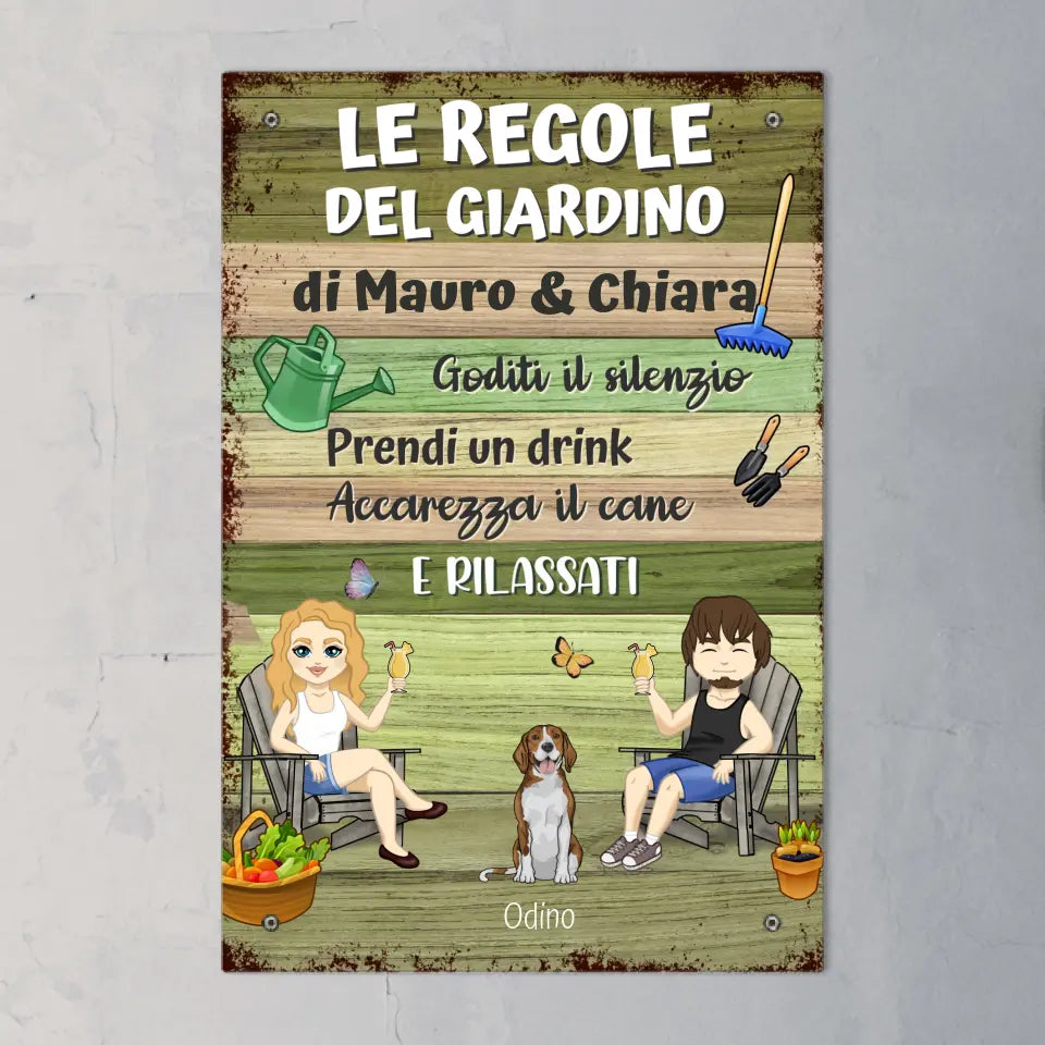 Le regole di un giardino con animali - Cartello da giardino personalizzato