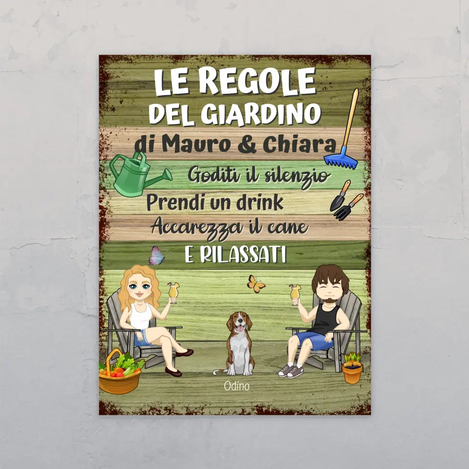 Le regole di un giardino con animali - Cartello da giardino personalizzato