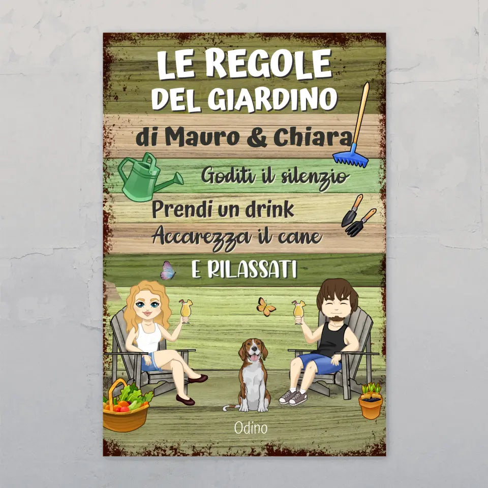 Le regole di un giardino con animali - Cartello da giardino personalizzato