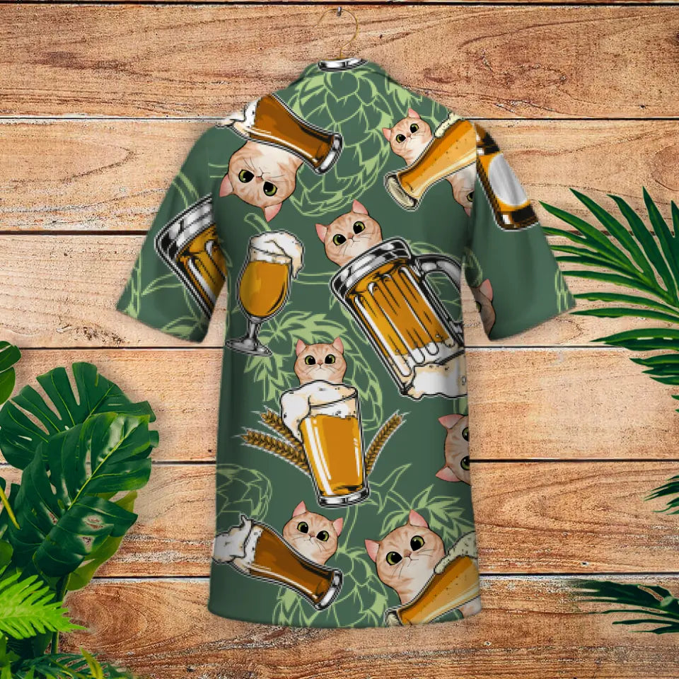 Birra e gatti curiosi - Camicia hawaiana personalizzata