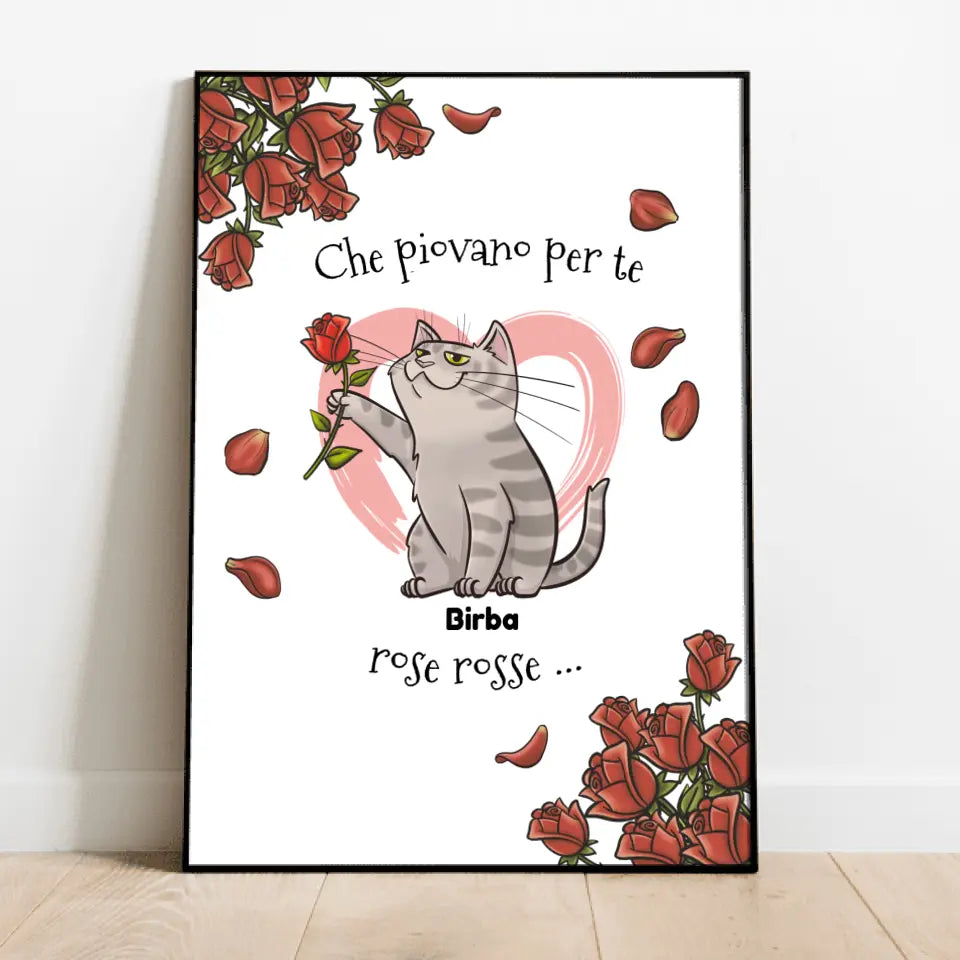 Il tuo gatto con una rosa - Poster personalizzato – Pet Printed IT