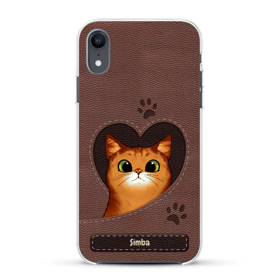 Custodia per il telefono personalizzata - Gatto con cuore aspetto similpelle
