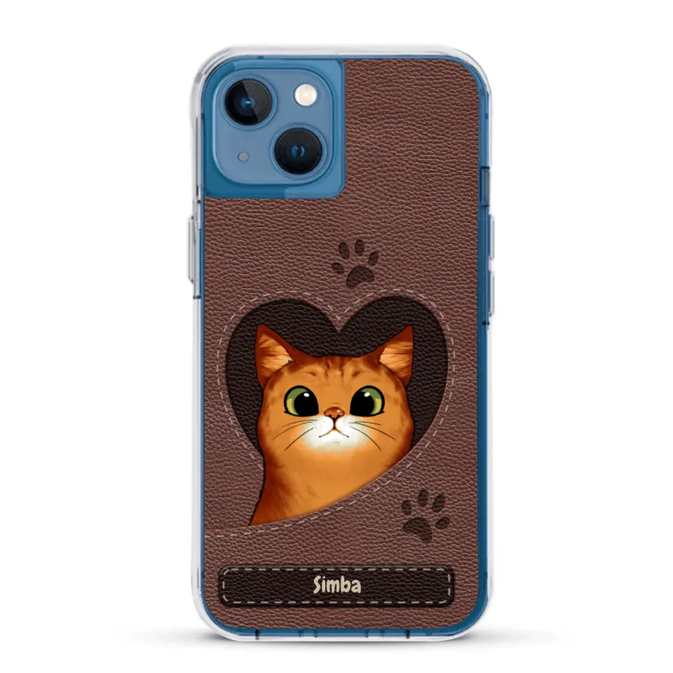 Custodia per il telefono personalizzata - Gatto con cuore aspetto similpelle