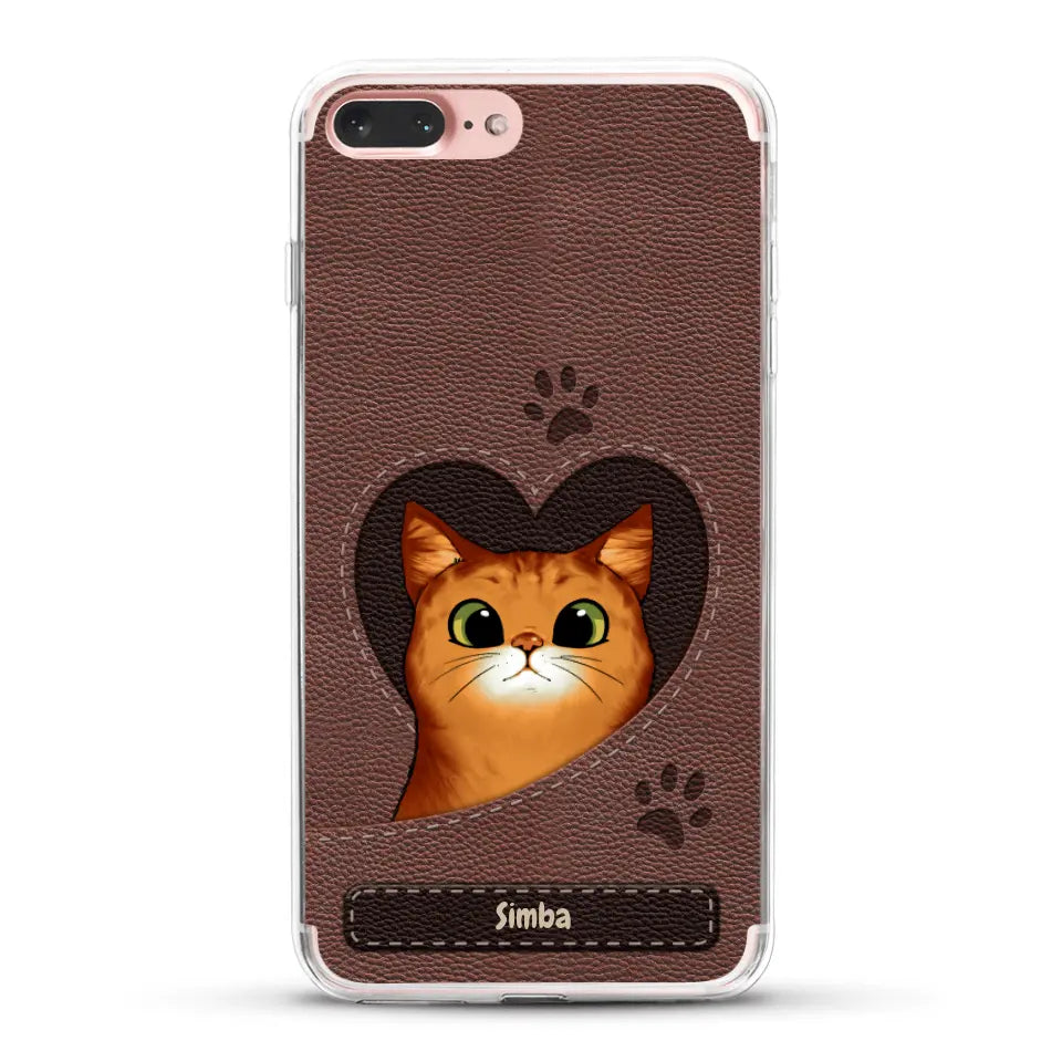 Custodia per il telefono personalizzata - Gatto con cuore aspetto similpelle