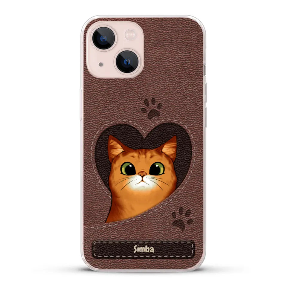 Custodia per il telefono personalizzata - Gatto con cuore aspetto similpelle
