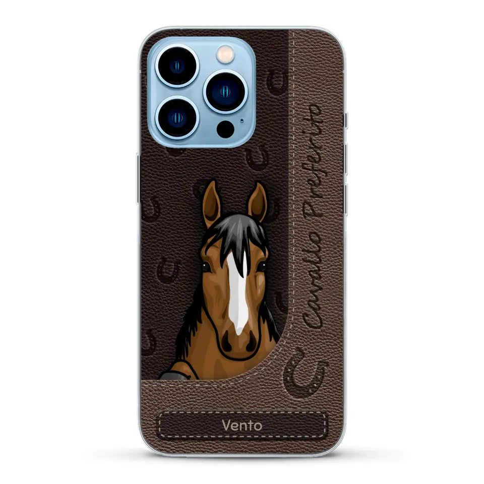 Cavallo affacciato aspetto similpelle - Custodia per il telefono personalizzata