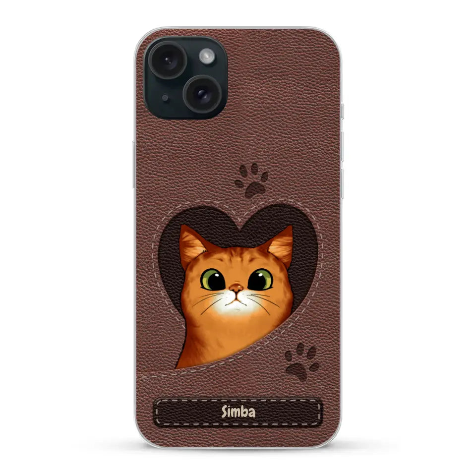 Custodia per il telefono personalizzata - Gatto con cuore aspetto similpelle