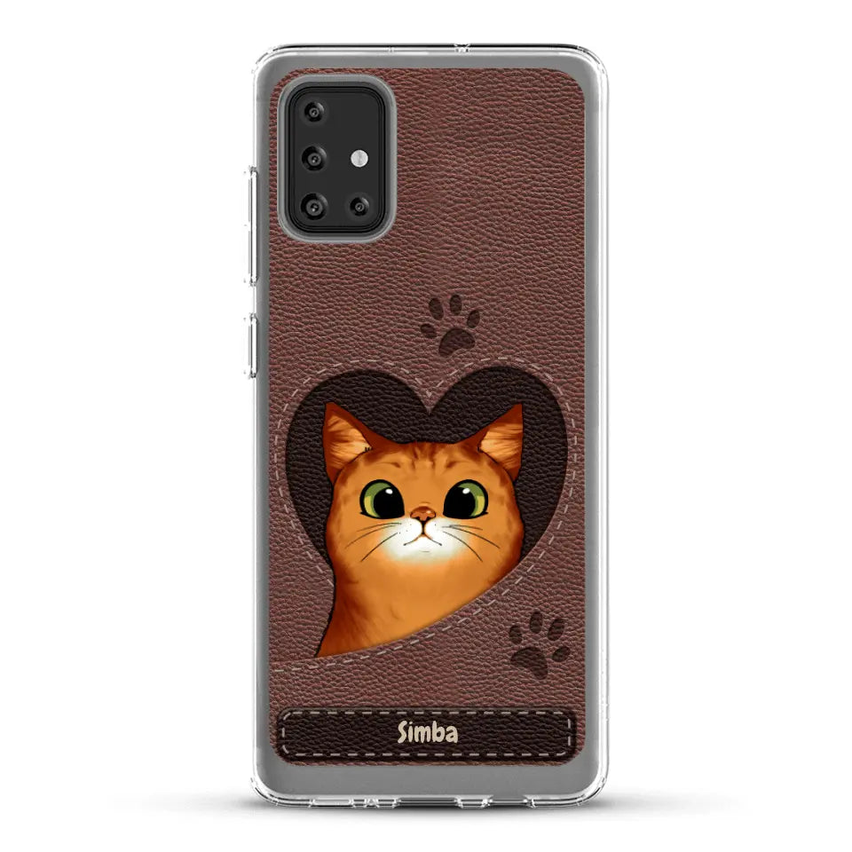 Custodia per il telefono personalizzata - Gatto con cuore aspetto similpelle