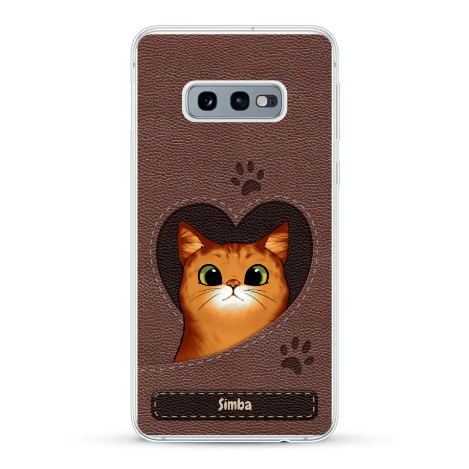 Custodia per il telefono personalizzata - Gatto con cuore aspetto similpelle