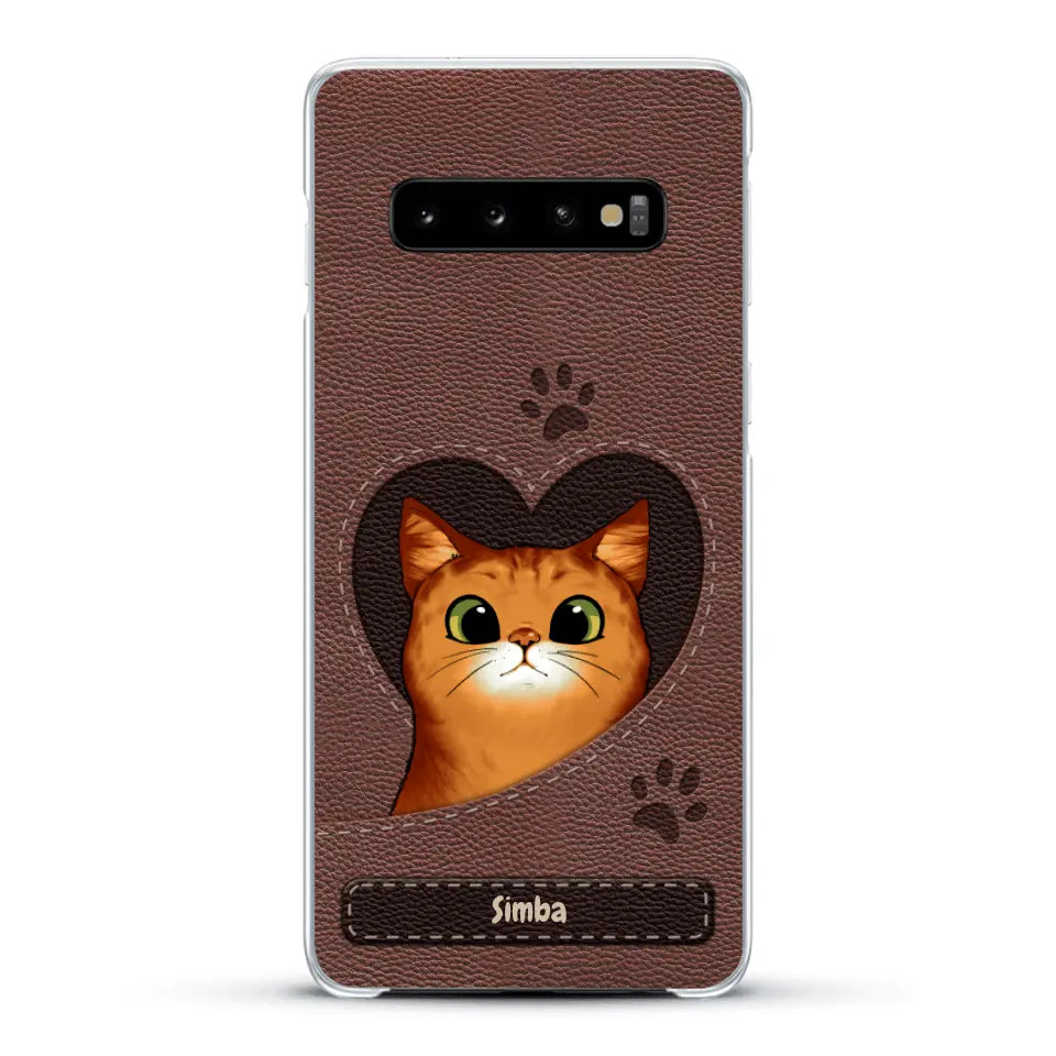 Custodia per il telefono personalizzata - Gatto con cuore aspetto similpelle