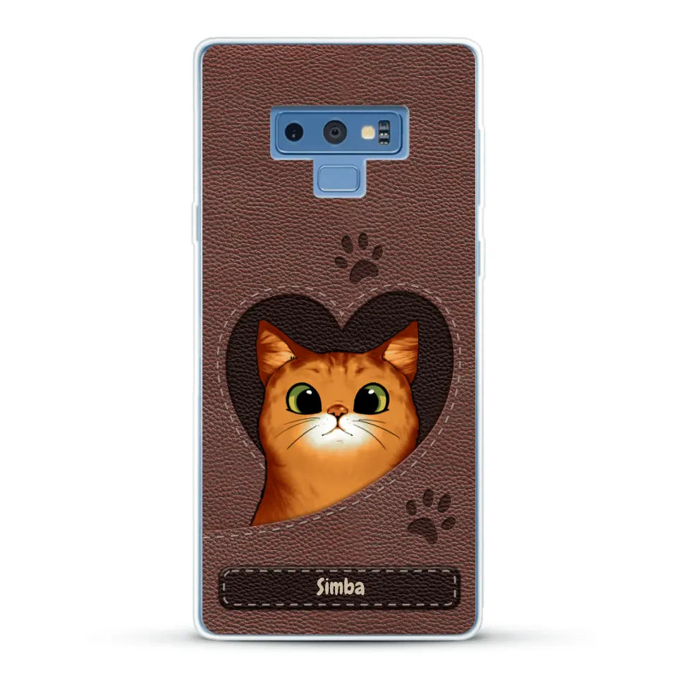 Custodia per il telefono personalizzata - Gatto con cuore aspetto similpelle