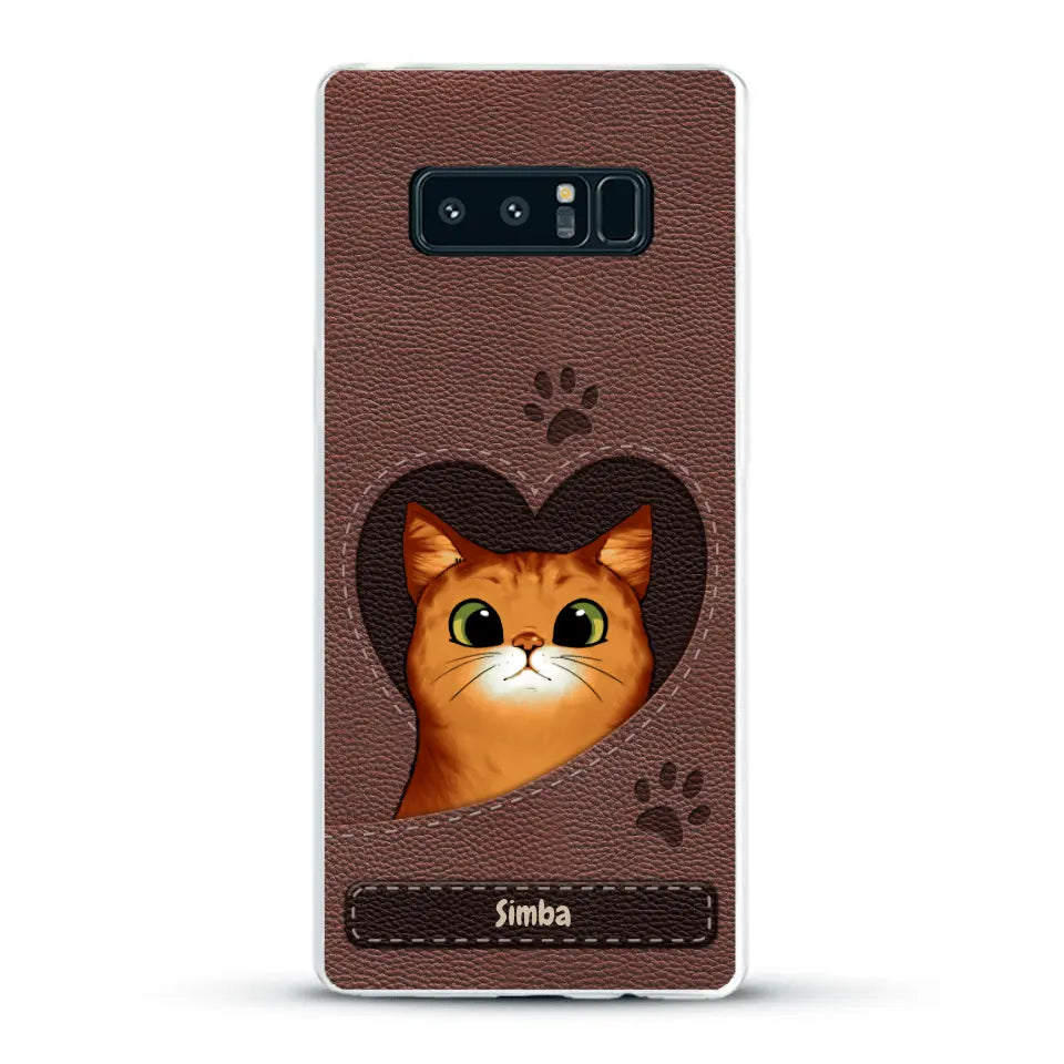 Custodia per il telefono personalizzata - Gatto con cuore aspetto similpelle