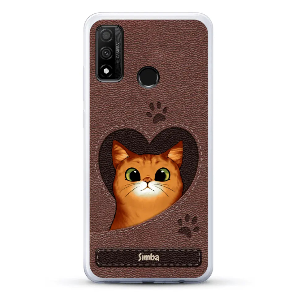 Gatto con cuore aspetto similpelle - Custodia per il telefono personalizzata