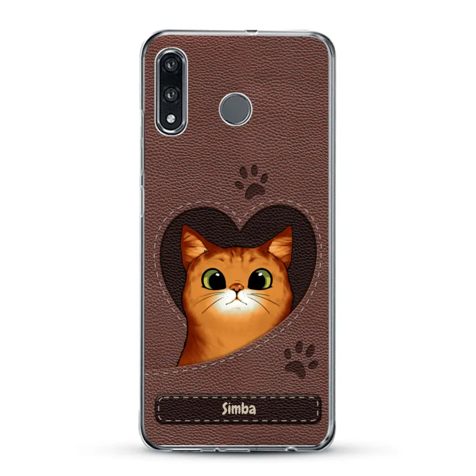 Gatto con cuore aspetto similpelle - Custodia per il telefono personalizzata