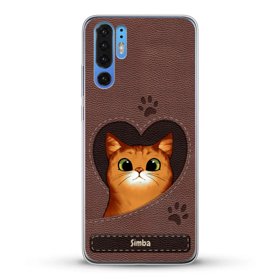 Gatto con cuore aspetto similpelle - Custodia per il telefono personalizzata