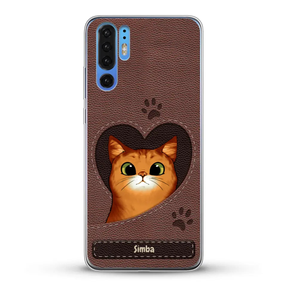 Gatto con cuore aspetto similpelle - Custodia per il telefono personalizzata