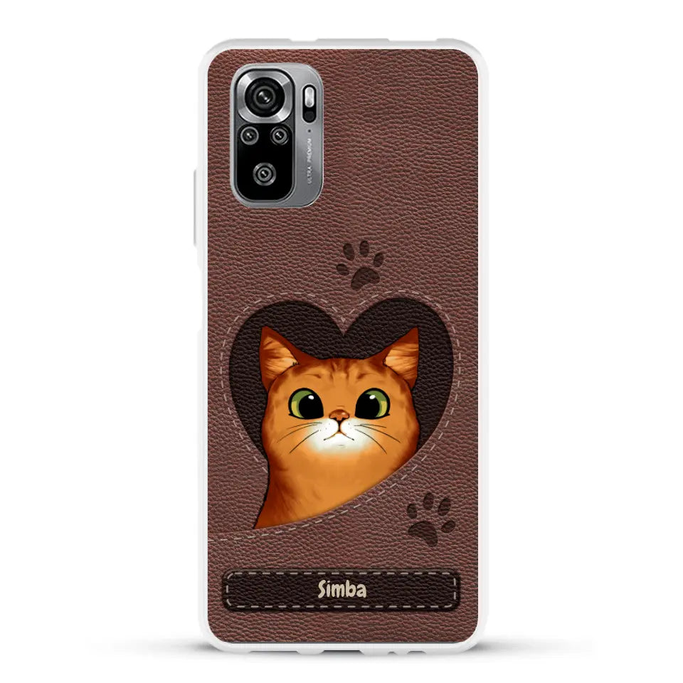 Gatto con cuore aspetto similpelle - Custodia per il telefono personalizzata