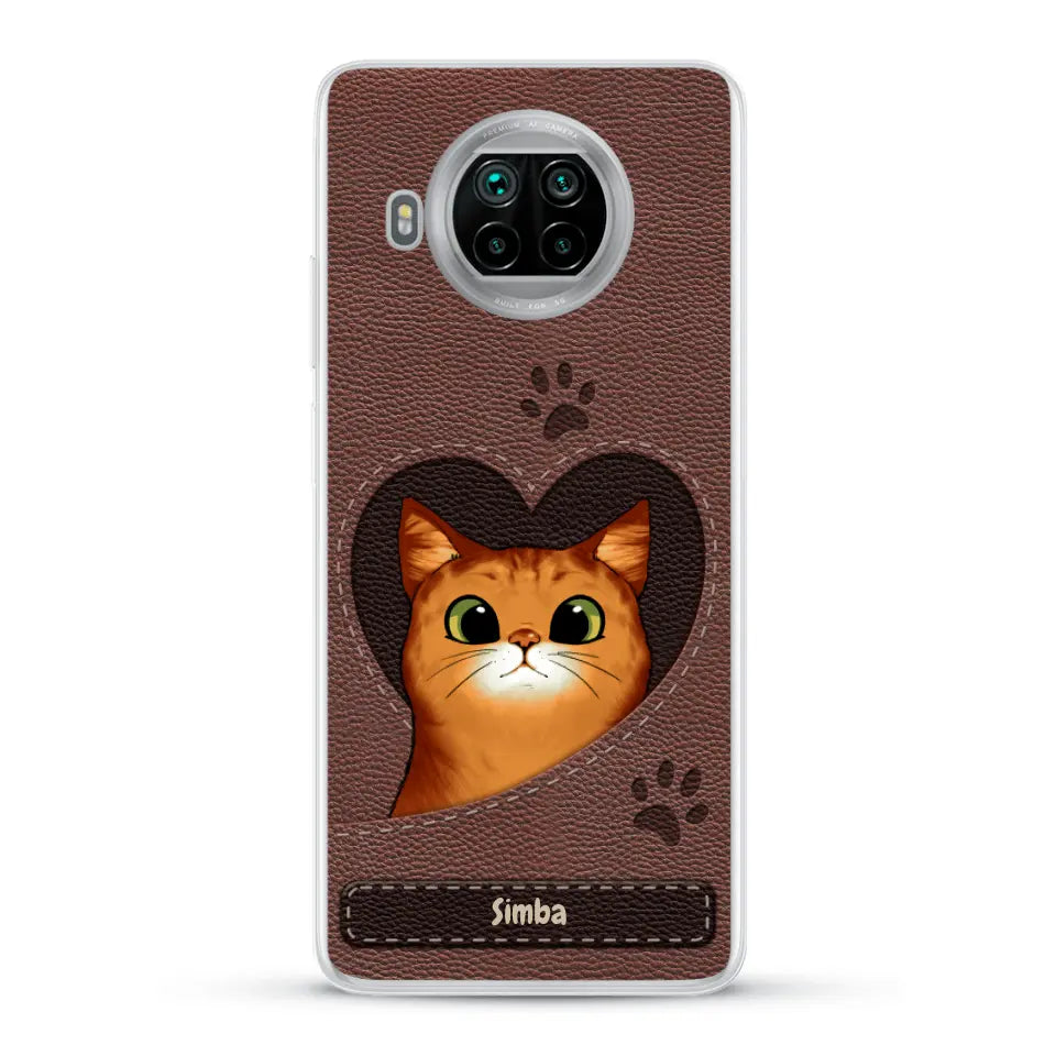 Gatto con cuore aspetto similpelle - Custodia per il telefono personalizzata