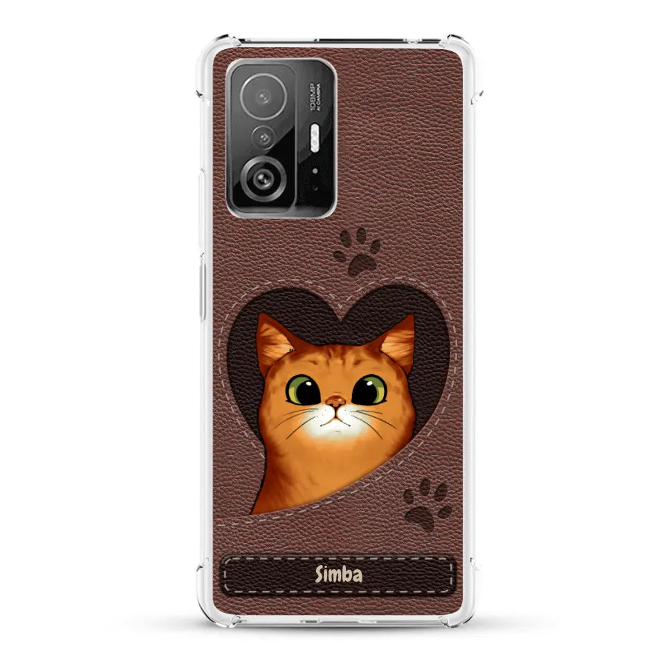 Gatto con cuore aspetto similpelle - Custodia per il telefono personalizzata