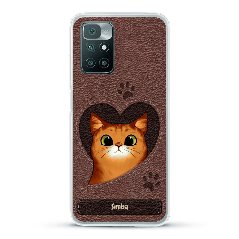 Gatto con cuore aspetto similpelle - Custodia per il telefono personalizzata