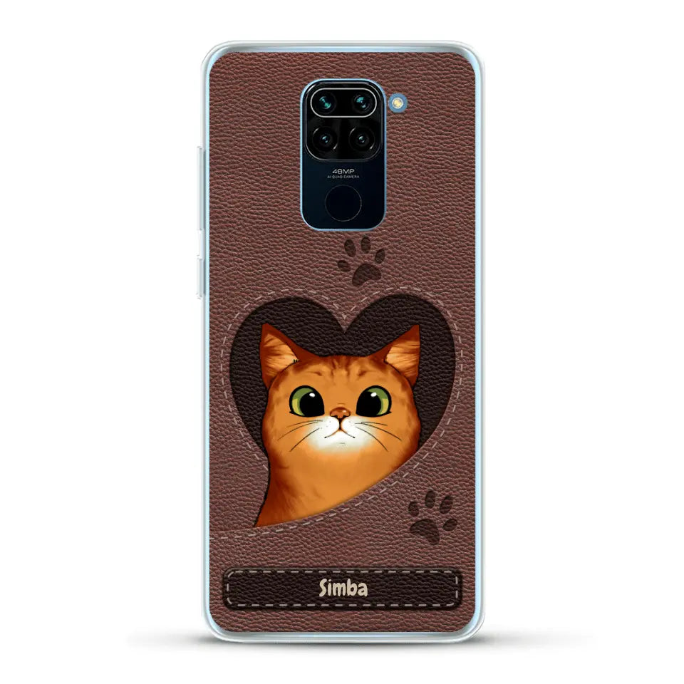 Gatto con cuore aspetto similpelle - Custodia per il telefono personalizzata