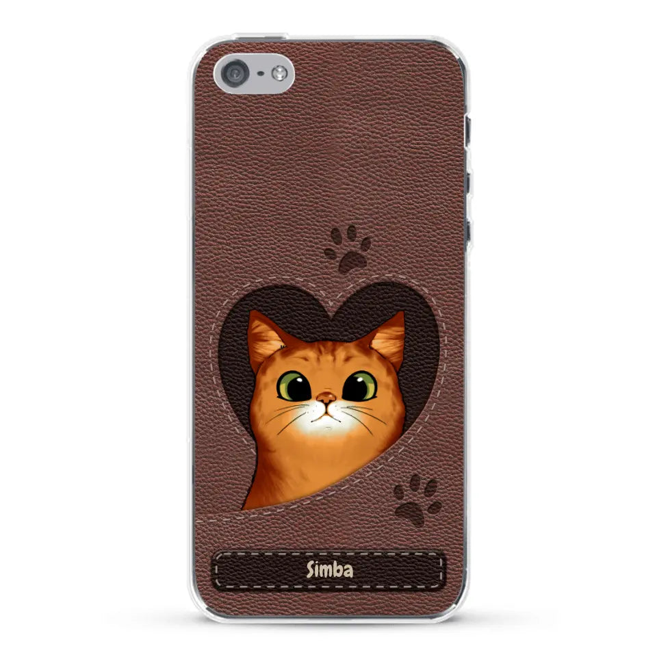 Custodia per il telefono personalizzata - Gatto con cuore aspetto similpelle