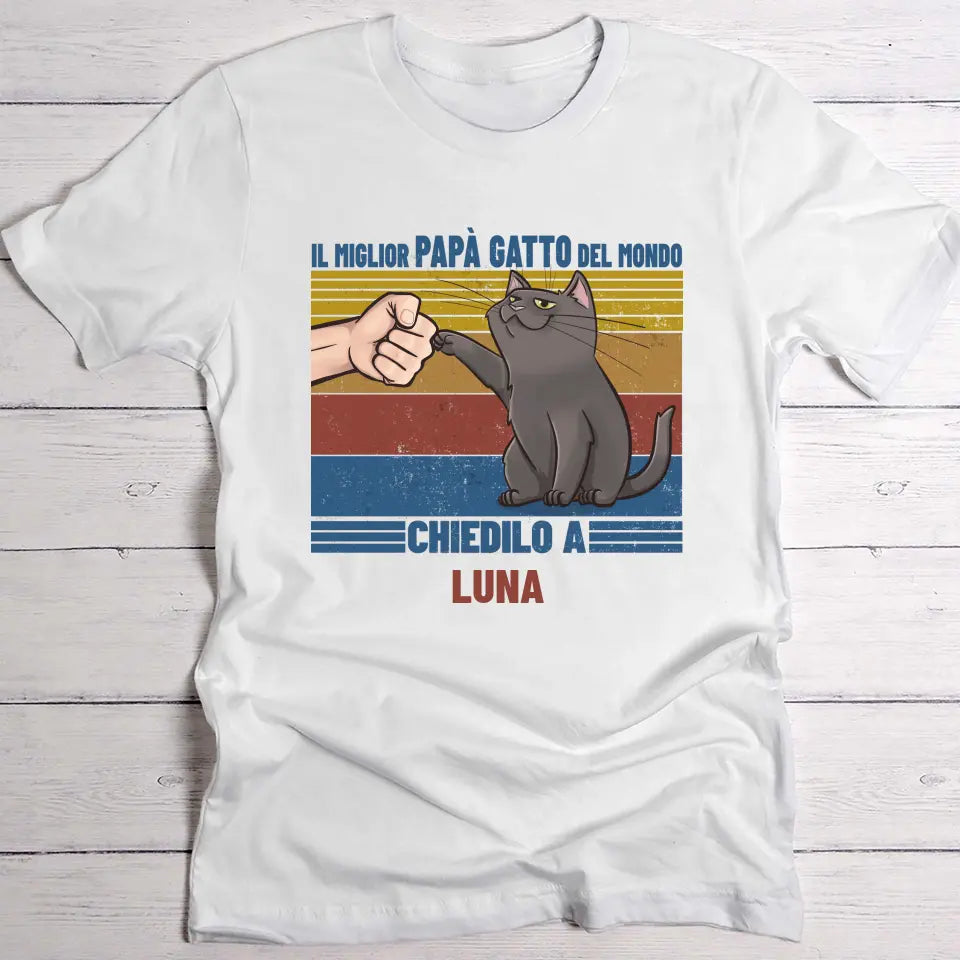 Il miglior papà gatto retro - Maglietta Personalizzata