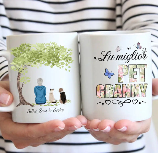 La miglior nonna di animali domestici (stampa fiori) - Tazza personalizzata