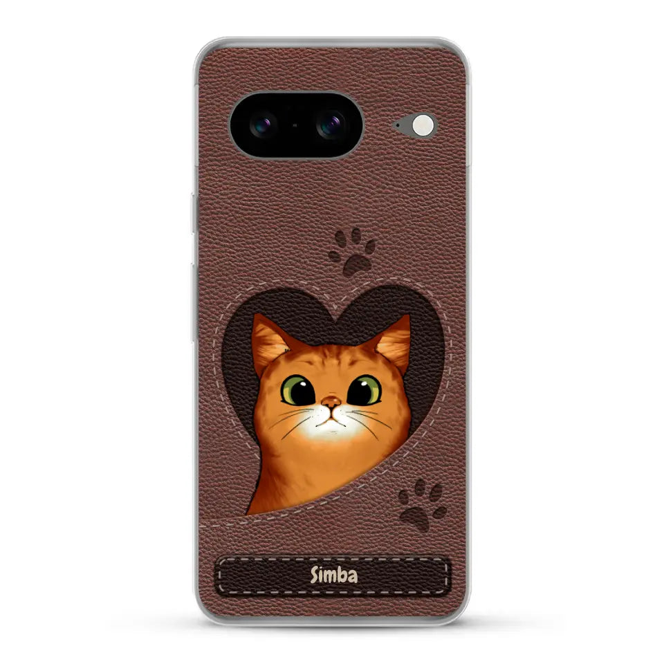 Gatto con cuore aspetto similpelle - Custodia per il telefono personalizzata