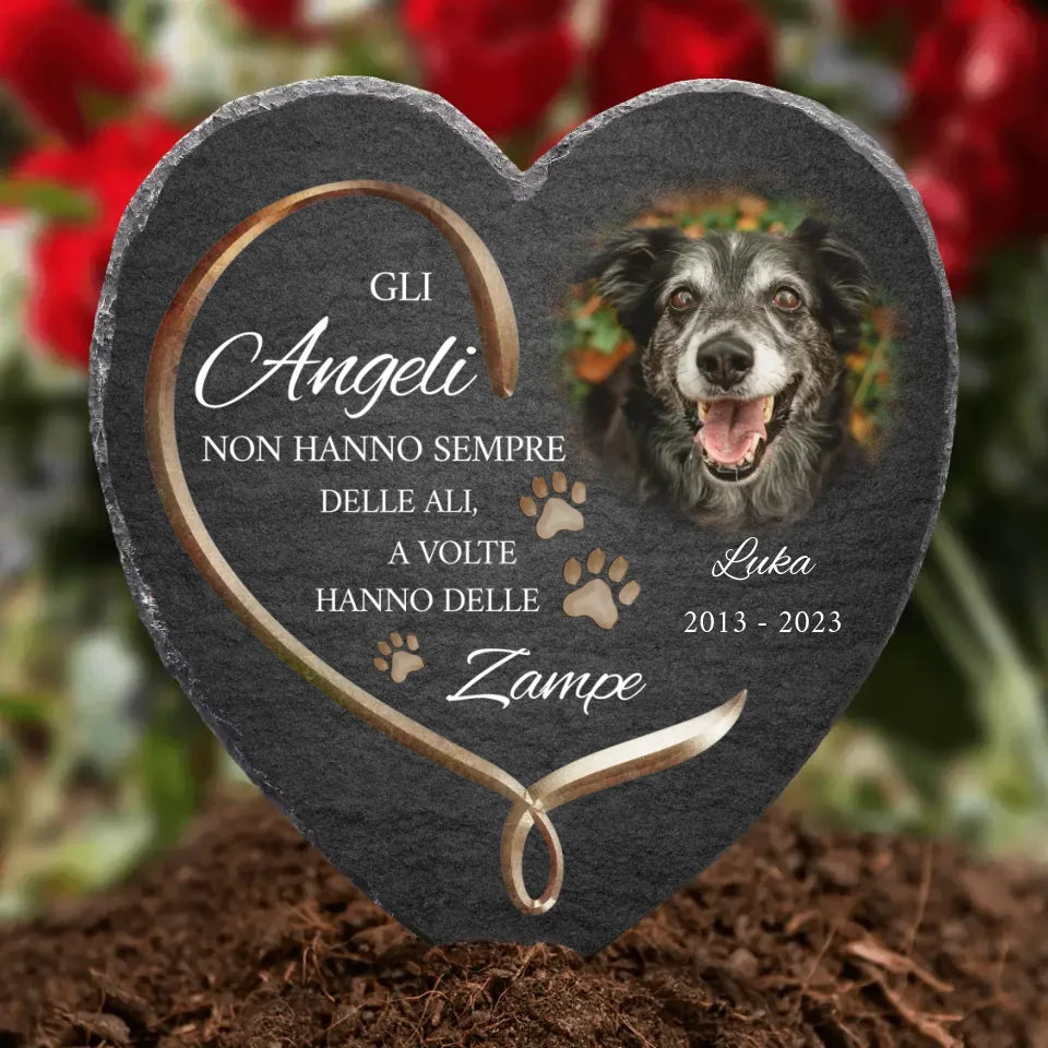 Gli angeli hanno delle zampe - Cuore in ardesia personalizzato