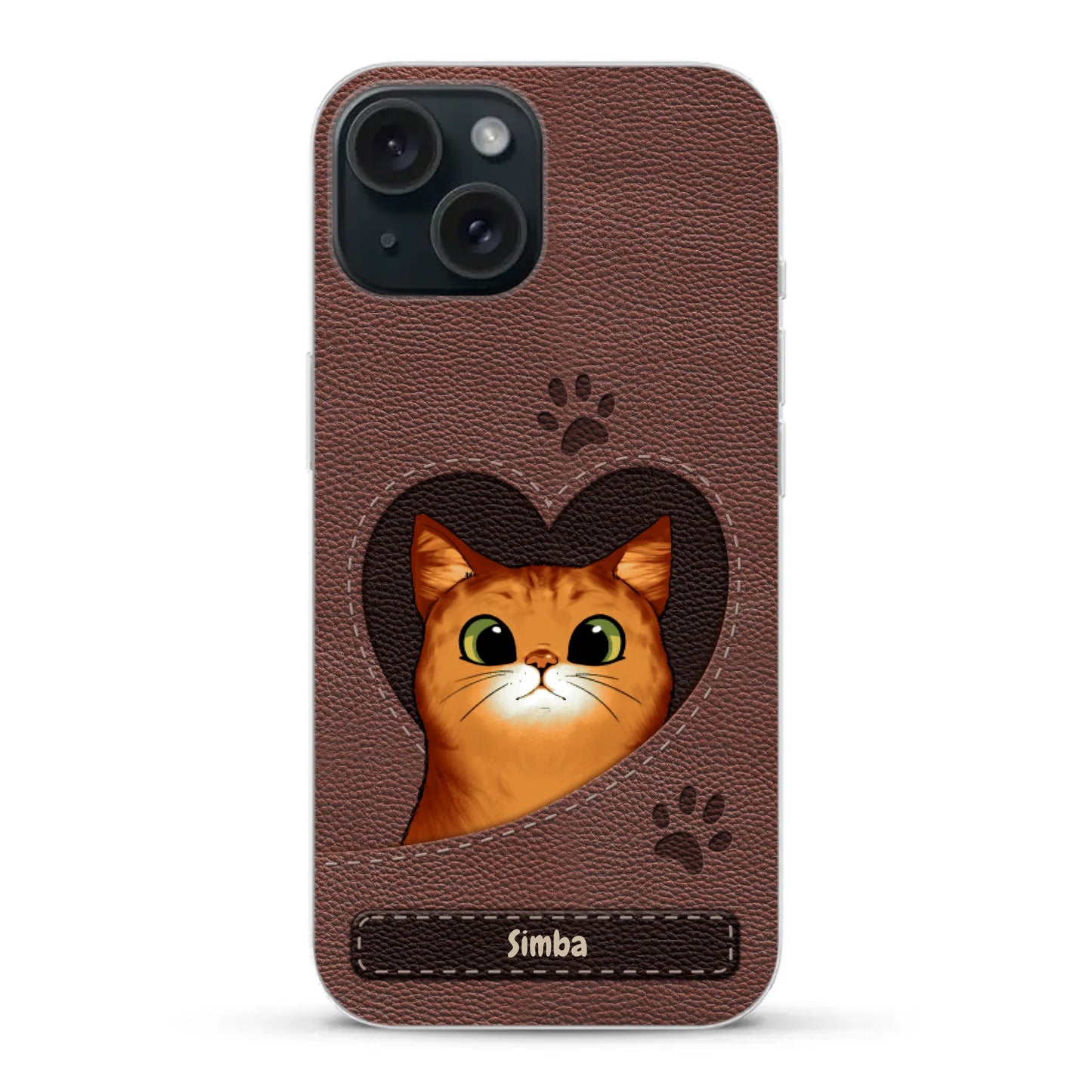 Gatto con cuore aspetto similpelle - Custodia per il telefono personalizzata