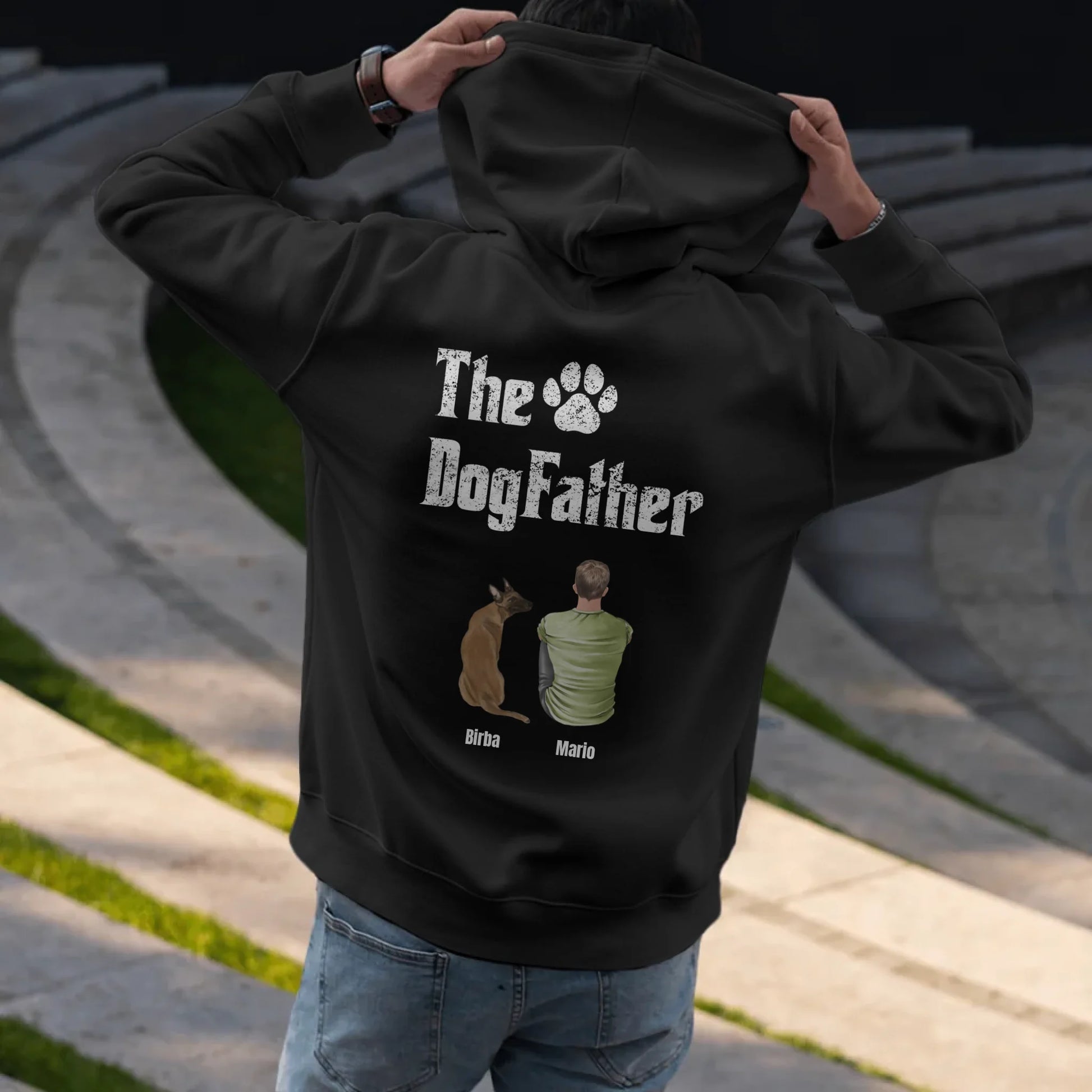 Man putting on hoodie - Black