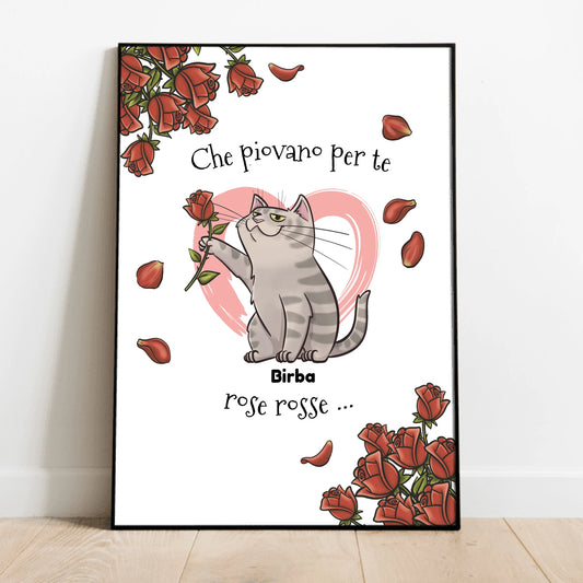 Il tuo gatto con una rosa - Poster personalizzato