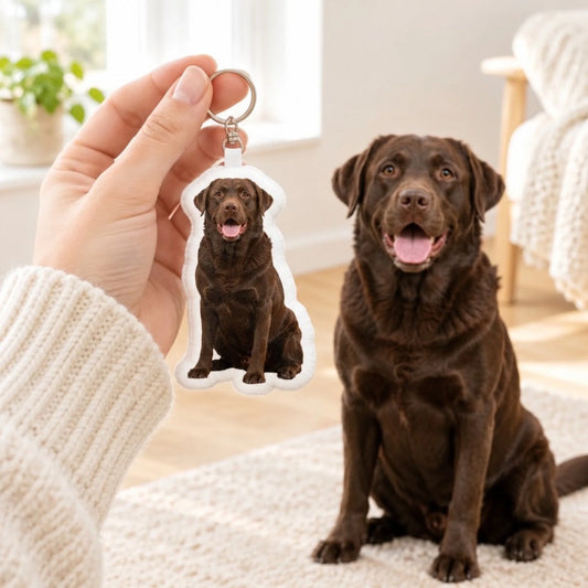 Portachiavi sagomato personalizzato – La tua foto con il tuo cane - in mano - Pet Printed